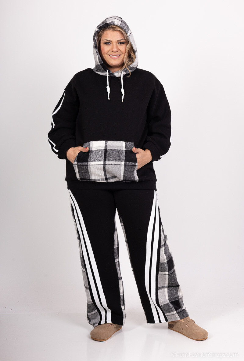 Grossiste Amy&Clo - Ensemble sweat à capuche et pantalon à détails carreaux