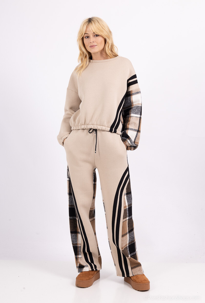 Grossiste Amy&Clo - Ensemble sweat et pantalon avec détails carreaux