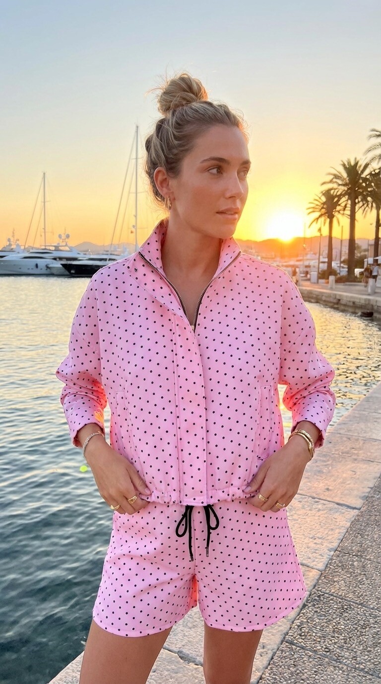 Mayorista Amy&Clo - Conjunto de chaqueta y pantalones cortos de lunares