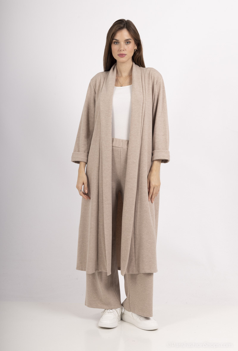 Grossiste Amy&Clo - Gilet long en tissu doux avec manches 3/4