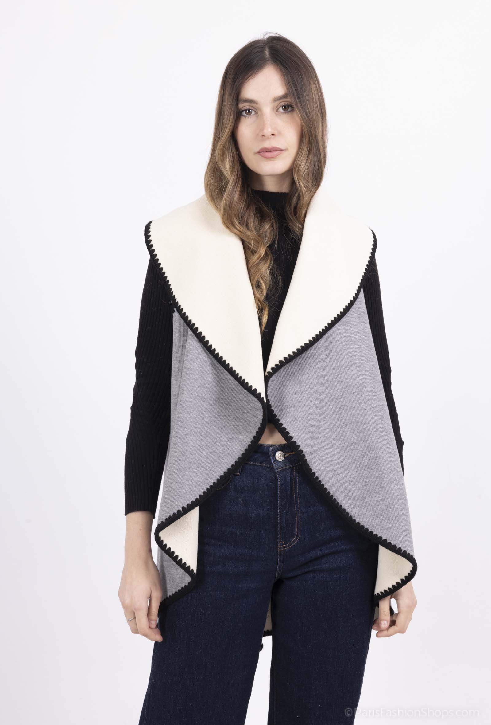 Grossiste Amy&Clo - Gilet sans manche bicolor et à bordure contrastée