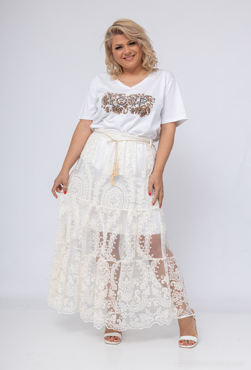 Grossista Amy&Clo - Gonna lunga, ricamata, trasparente in taglia oversize