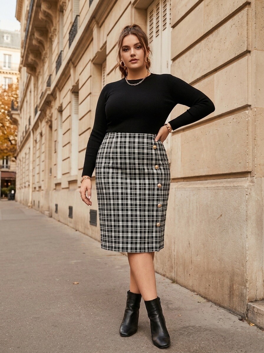 Grossiste Amy&Clo - PLUS SIZE Jupe Tailleur Mi-longue
