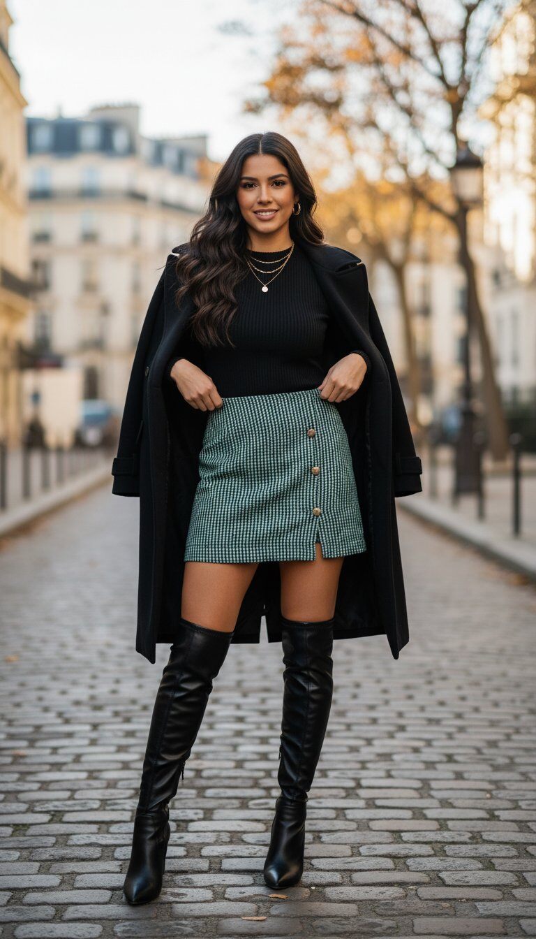 Jupe en tweed imprimé, dotée de boutons dorés, d'une doublure soyeuse et d'une fermeture éclair. Sa coupe moderne et son style élégant en font un must-have pour toute garde-robe féminine.