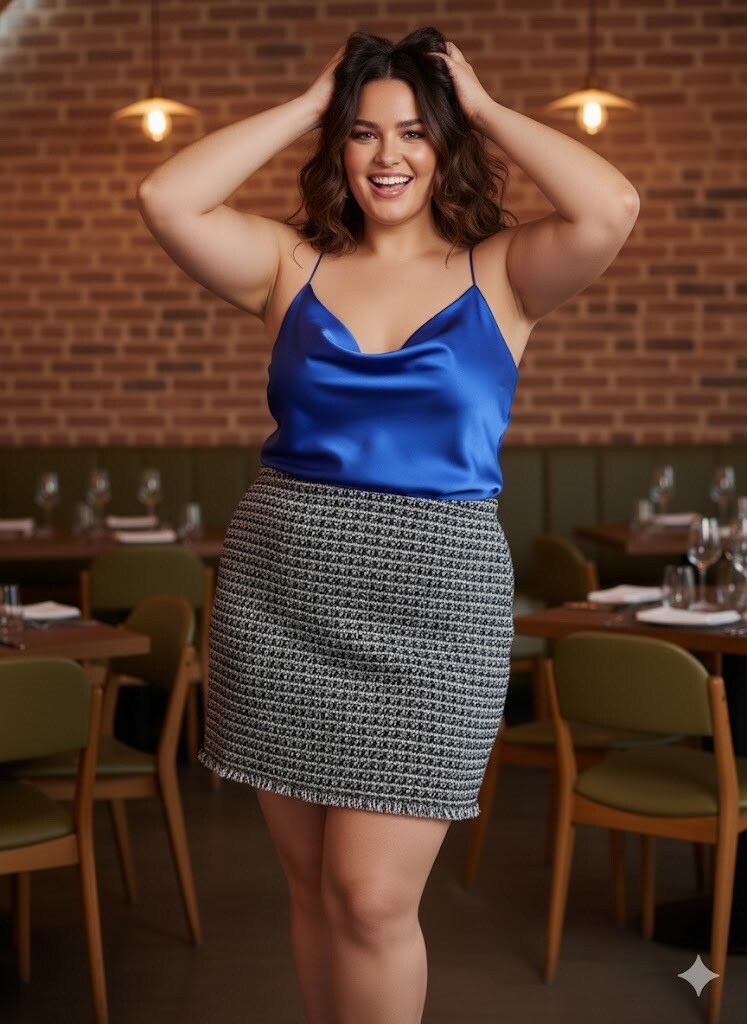 Wholesaler Amy&Clo - PLUS SIZE Tweed Skirt with Zipper
