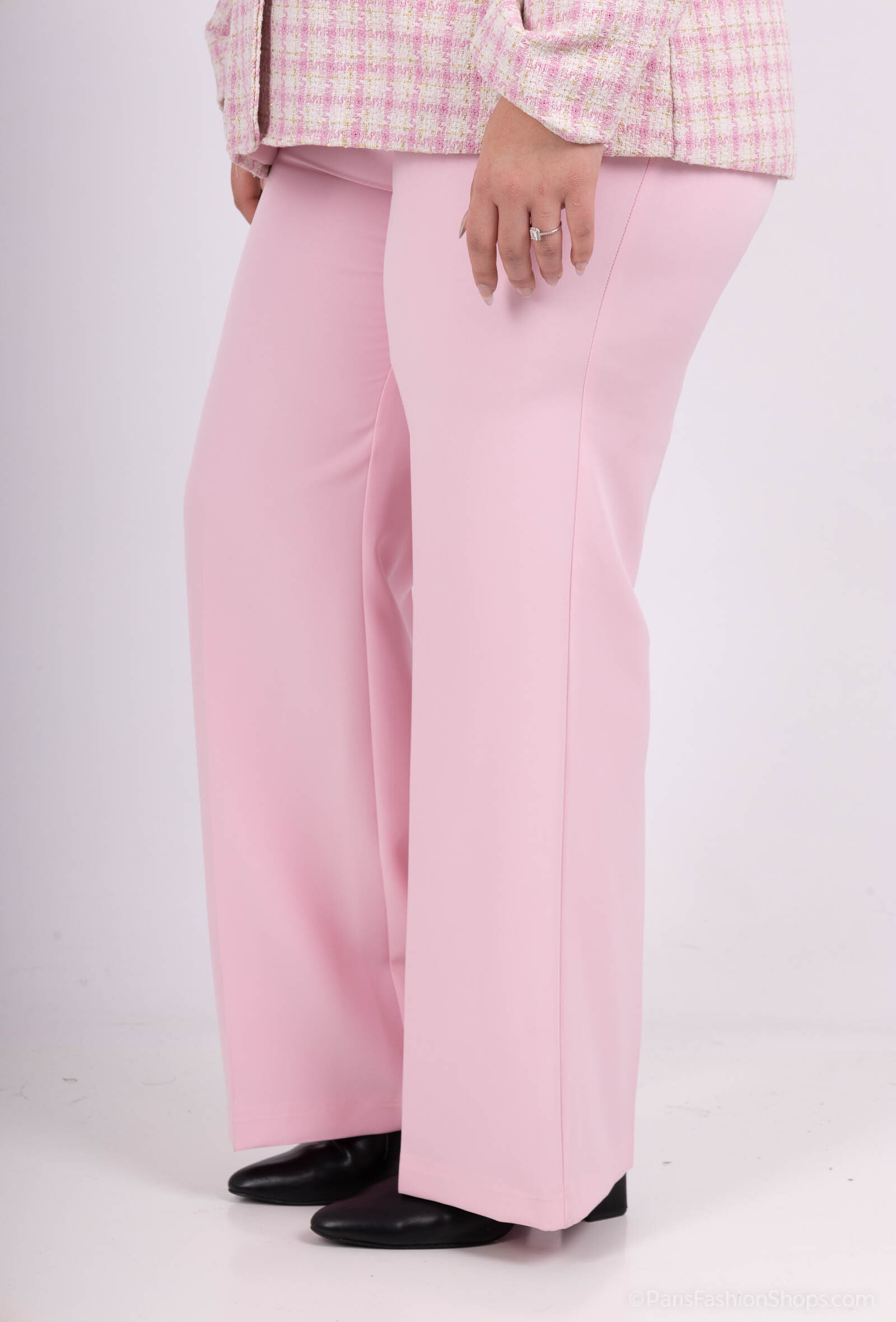 Grossiste Amy&Clo - Plus size Pantalon large à passants pour ceinture