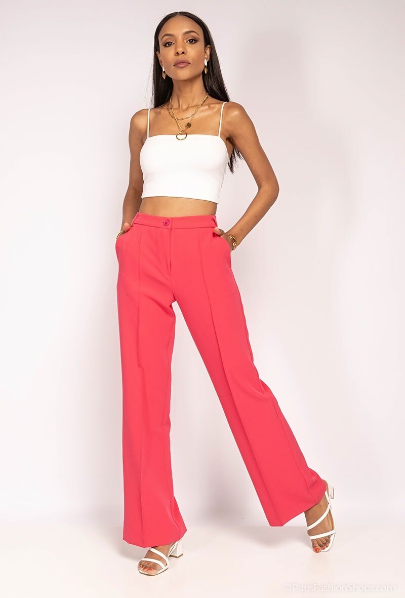 Grossiste Amy&Clo - Pantalon large à taille normale avec détail couture