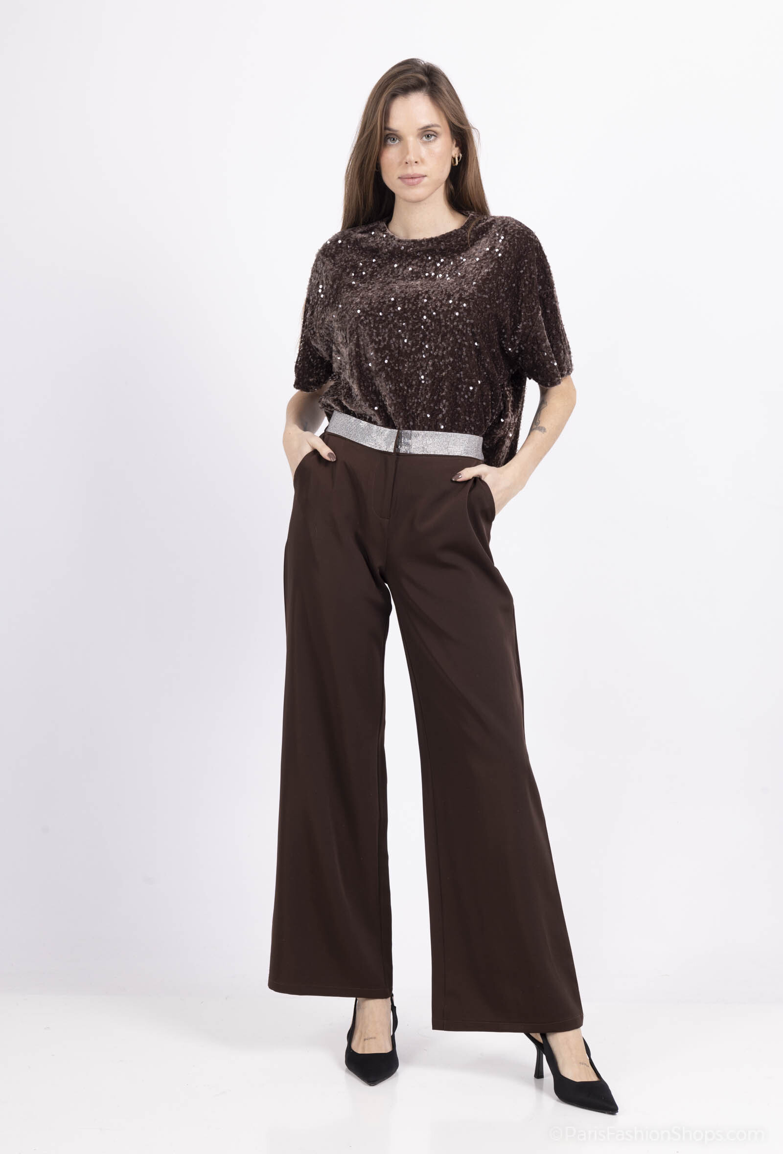 Grossiste Amy&Clo - Pantalon avec une bande à strass