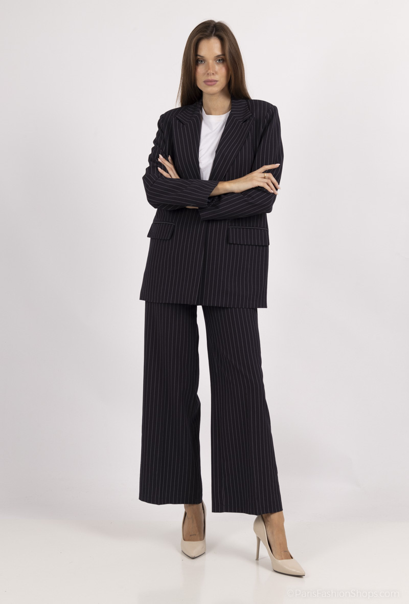 Wholesaler Amy&Clo - Wide striped fabric pants with elastic waist