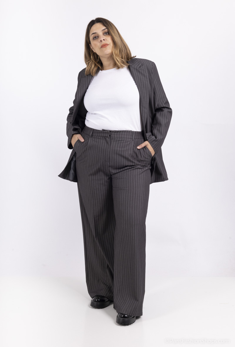 Wholesaler Amy&Clo - Wide striped fabric pants with elastic waist