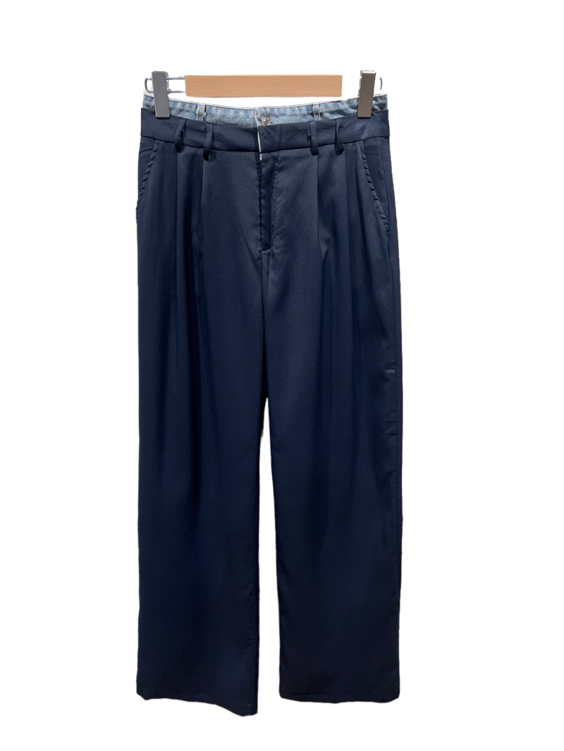Wholesaler Amy&Clo - Wide pants with pleat and denim detail