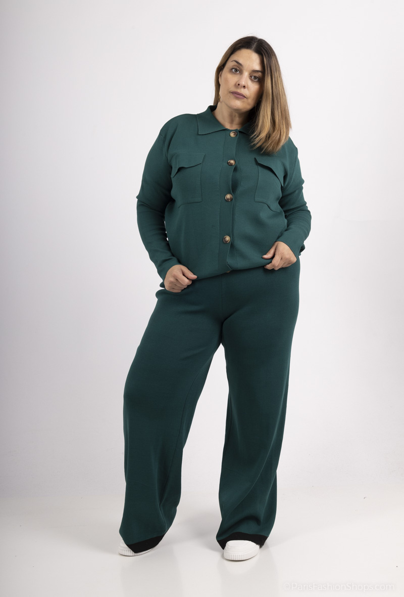Grossiste Amy&Clo - Pantalon en maille côtelé grande taille