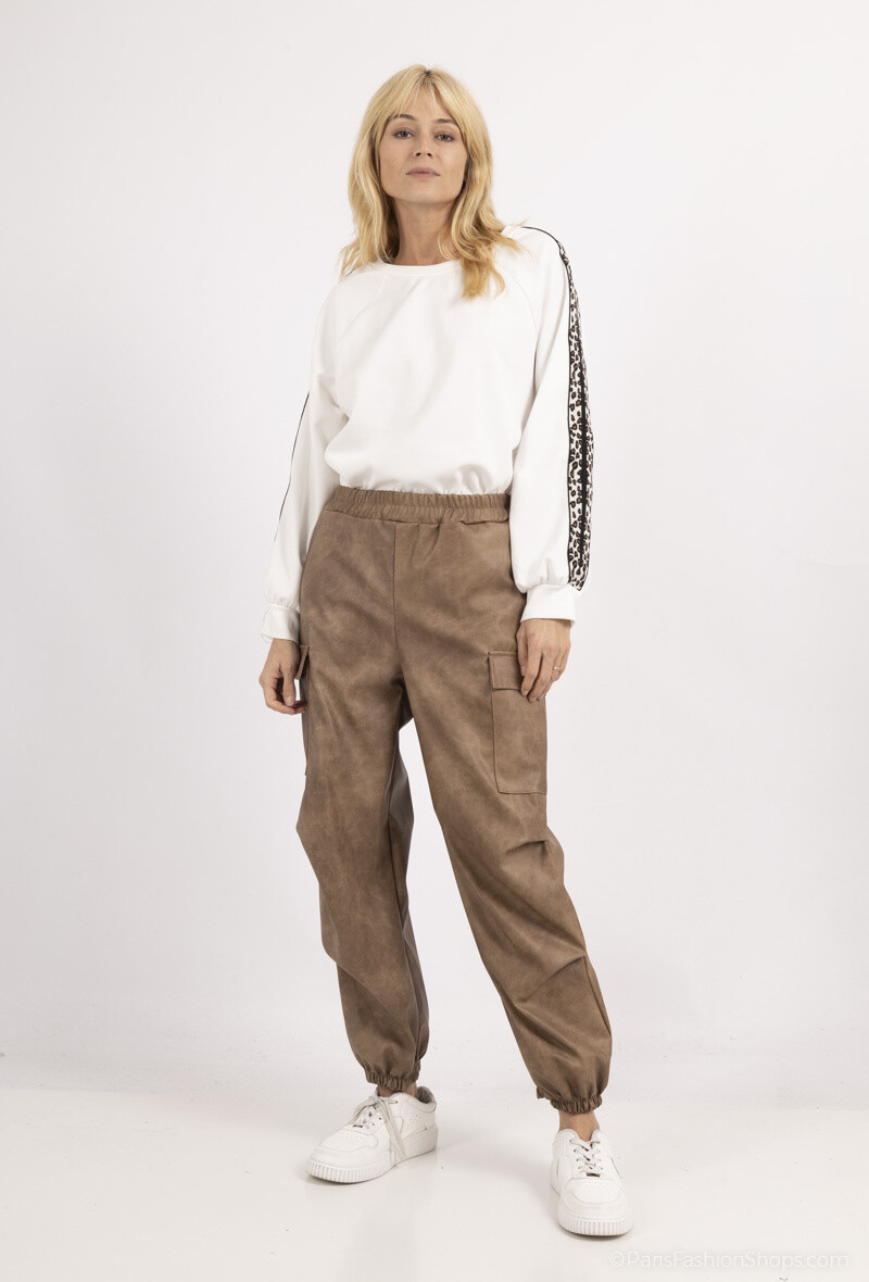 Grossiste Amy&Clo - Pantalon cargo en faux cuir