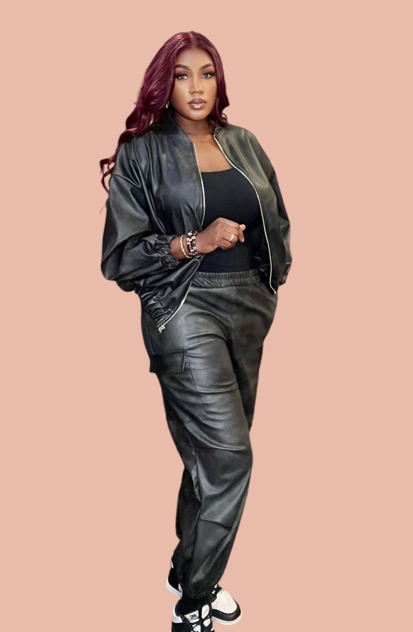 Wholesaler Amy&Clo - PLUS SIZE Faux leather cargo pants