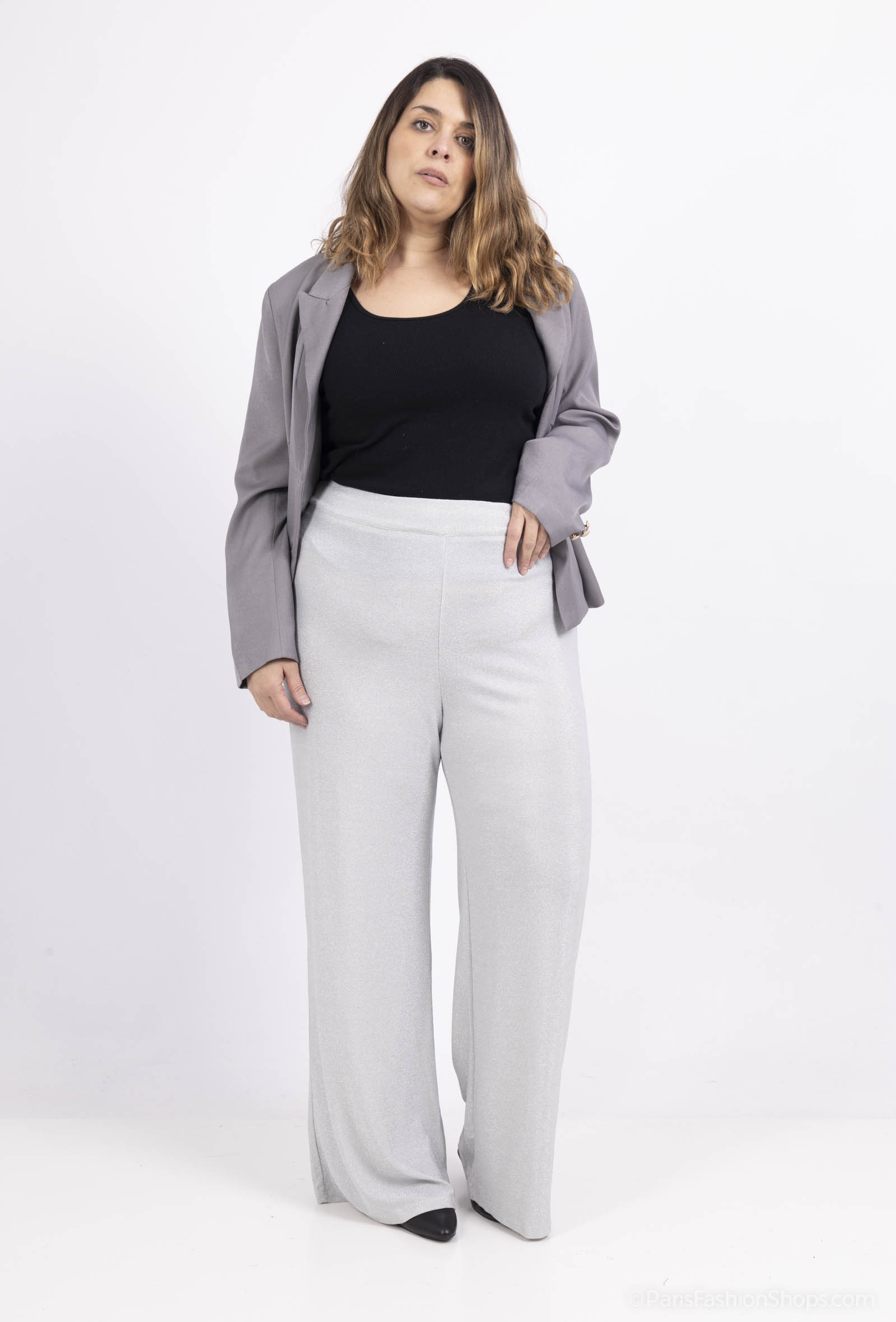 Wholesaler Amy&Clo - Wide-leg shiny jersey pants, plus size