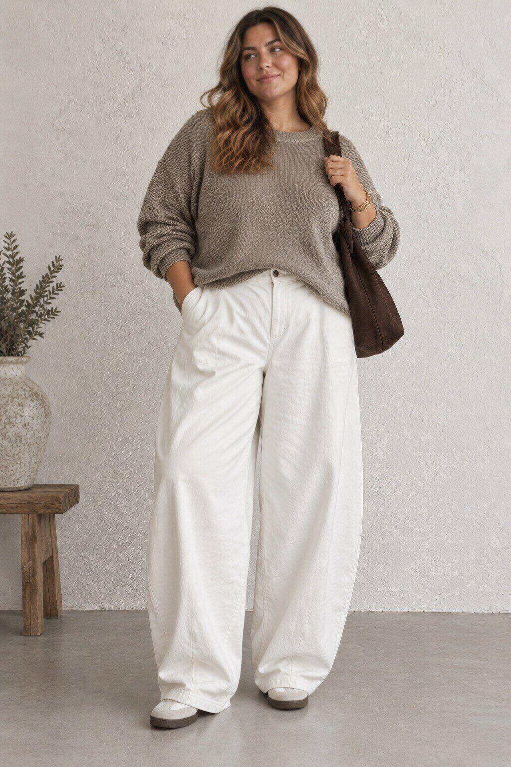 Grossiste Amy&Clo - PLUS SIZE Pantalon Barrel Coton Délavé
