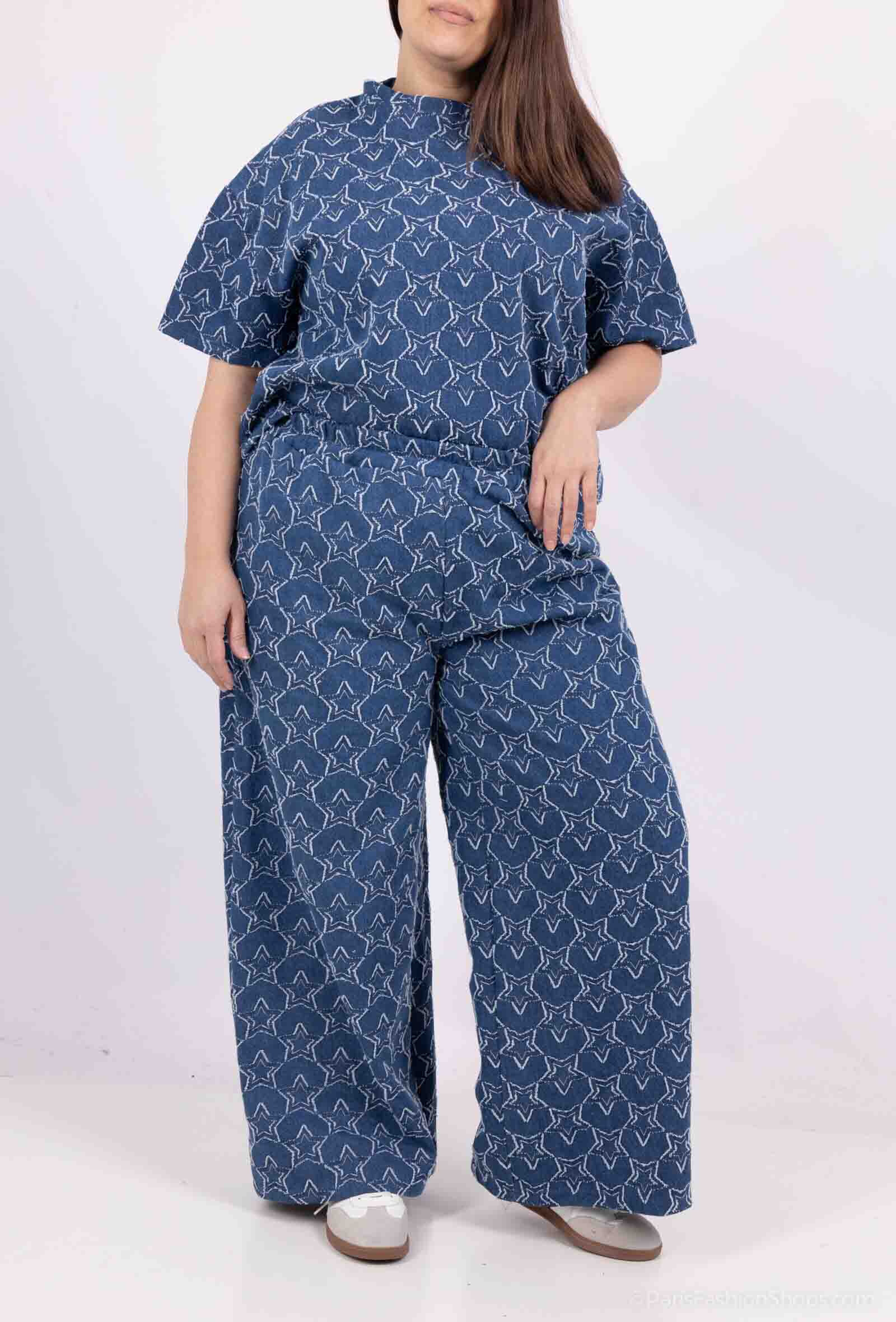 Wholesaler Amy&Clo - PLUS SIZE-Star Embroidered Denim Pants