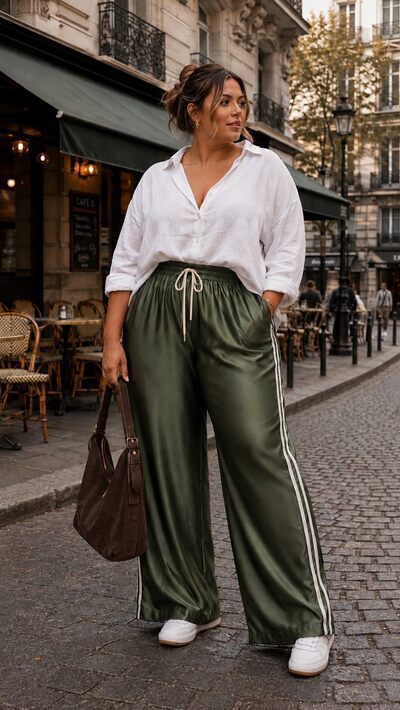 Großhändler Amy&Clo - PLUS SIZE Fließende Hose mit Seitenstreifen Großhändler Amy&Clo - PLUS SIZE Fließende Hose mit Seitenstreifen
