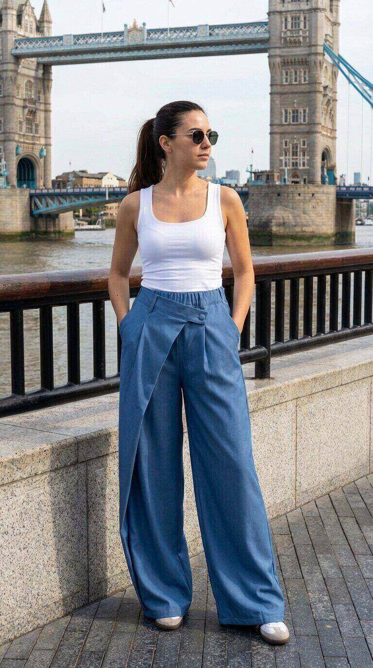 Großhändler Amy&Clo - Weit geschnittene Hose mit asymmetrischem Schnitt