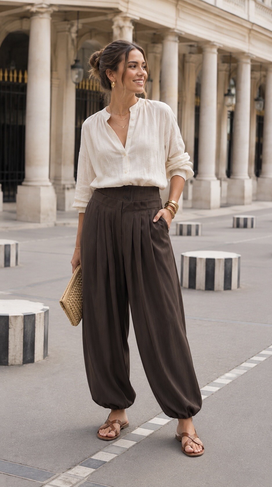 Grossista Amy&Clo - Pantaloni a palloncino con cintura a righe