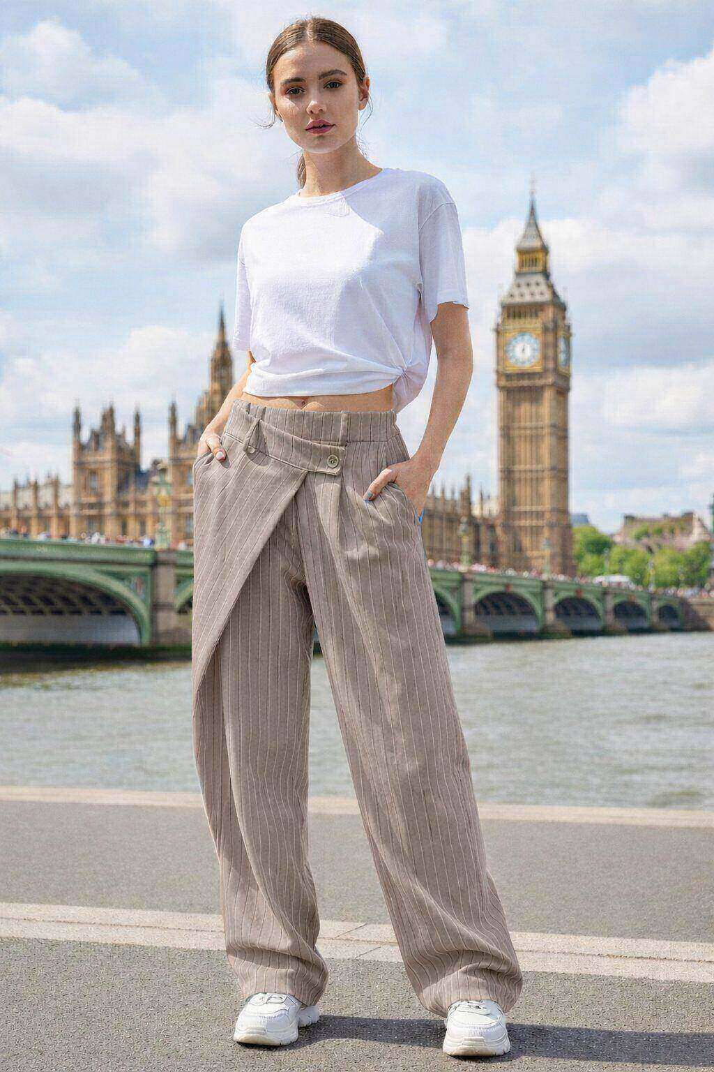 Großhändler Amy&Clo - Fließende Hose mit asymmetrischem Schnitt