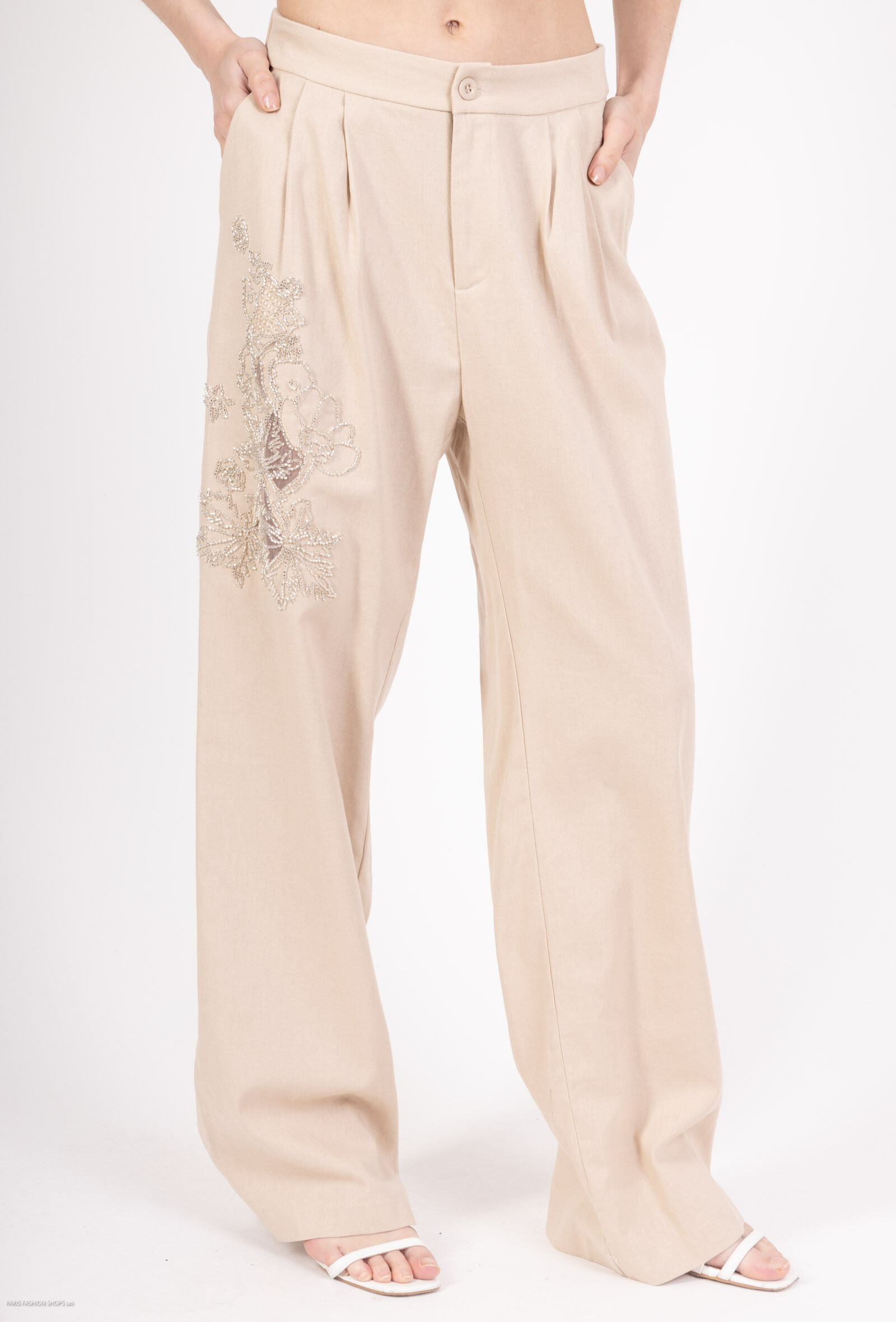 Grossiste Amy&Clo - Pantalon Large en Lin avec Perles