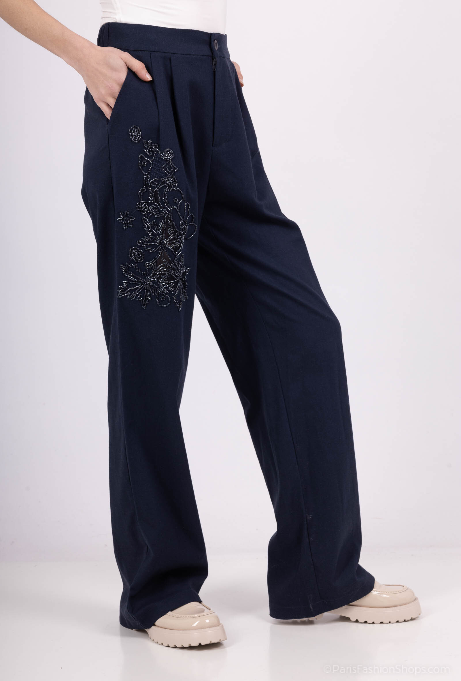 Wholesaler Amy&Clo - Large linen pants with pearls