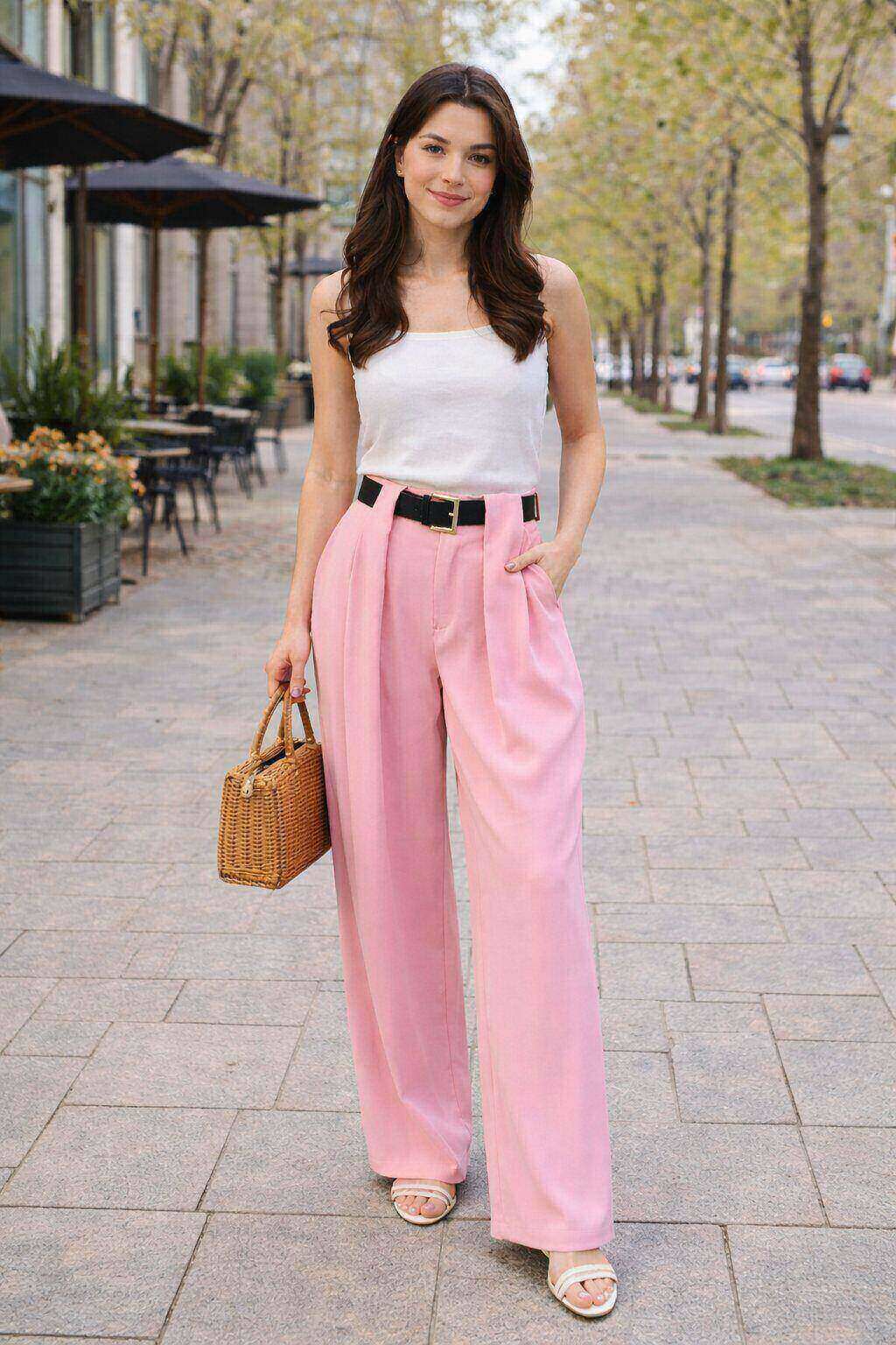 Grossista Amy&Clo - Pantaloni dritti plissettati con cintura