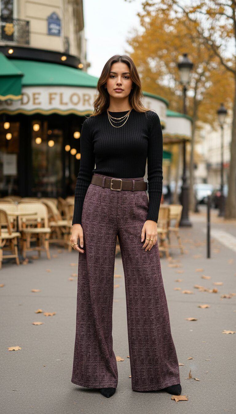 Wholesaler Amy&Clo - Wide-leg jacquard pants