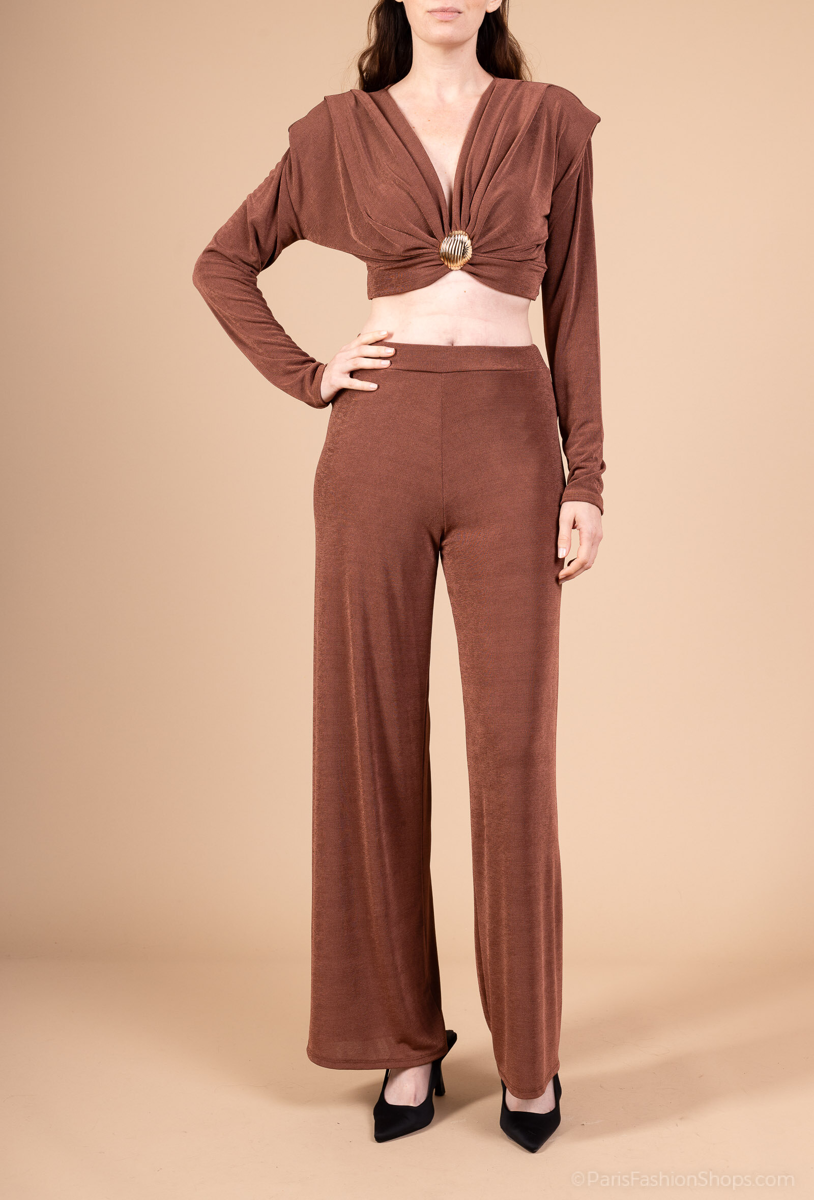 Grossiste Amy&Clo - Pantalon fluide satiné coupe droite femme