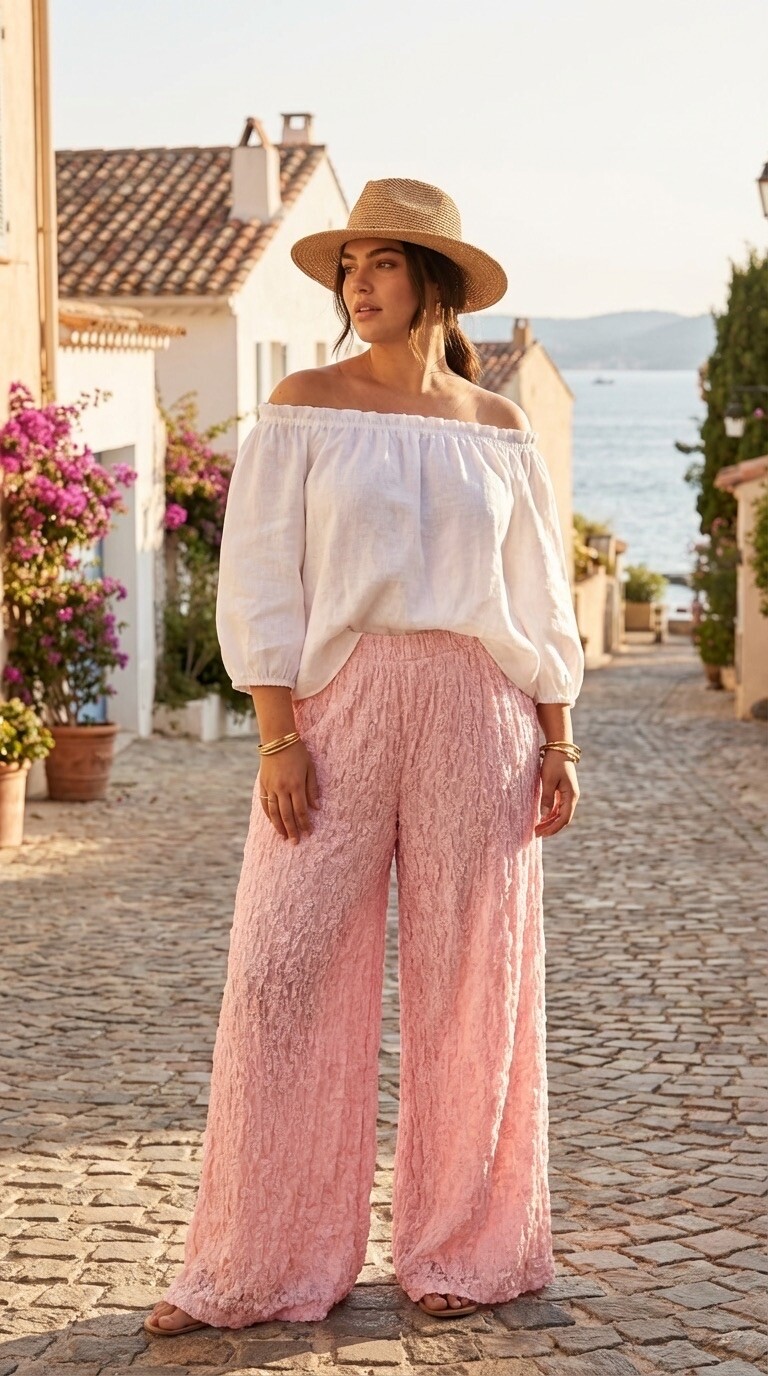Mayorista Amy&Clo - Pantalones Palazzo de Encaje Talla Grande