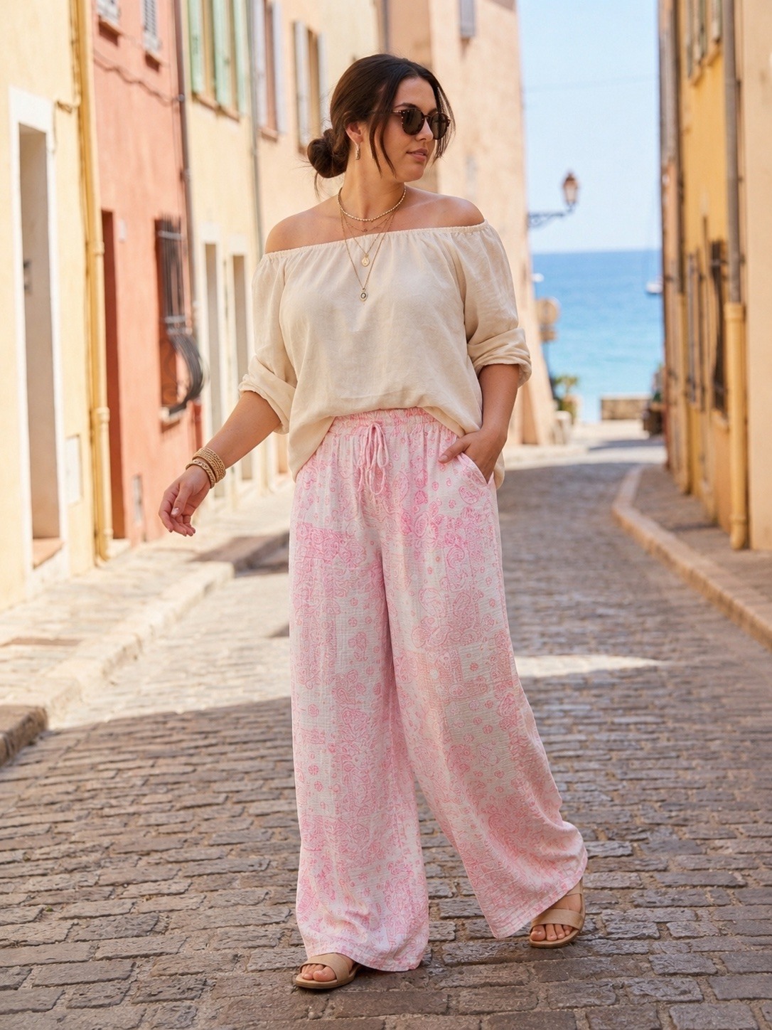 Großhändler Amy&Clo - PLUS SIZE - Weit geschnittene bedruckte Hose