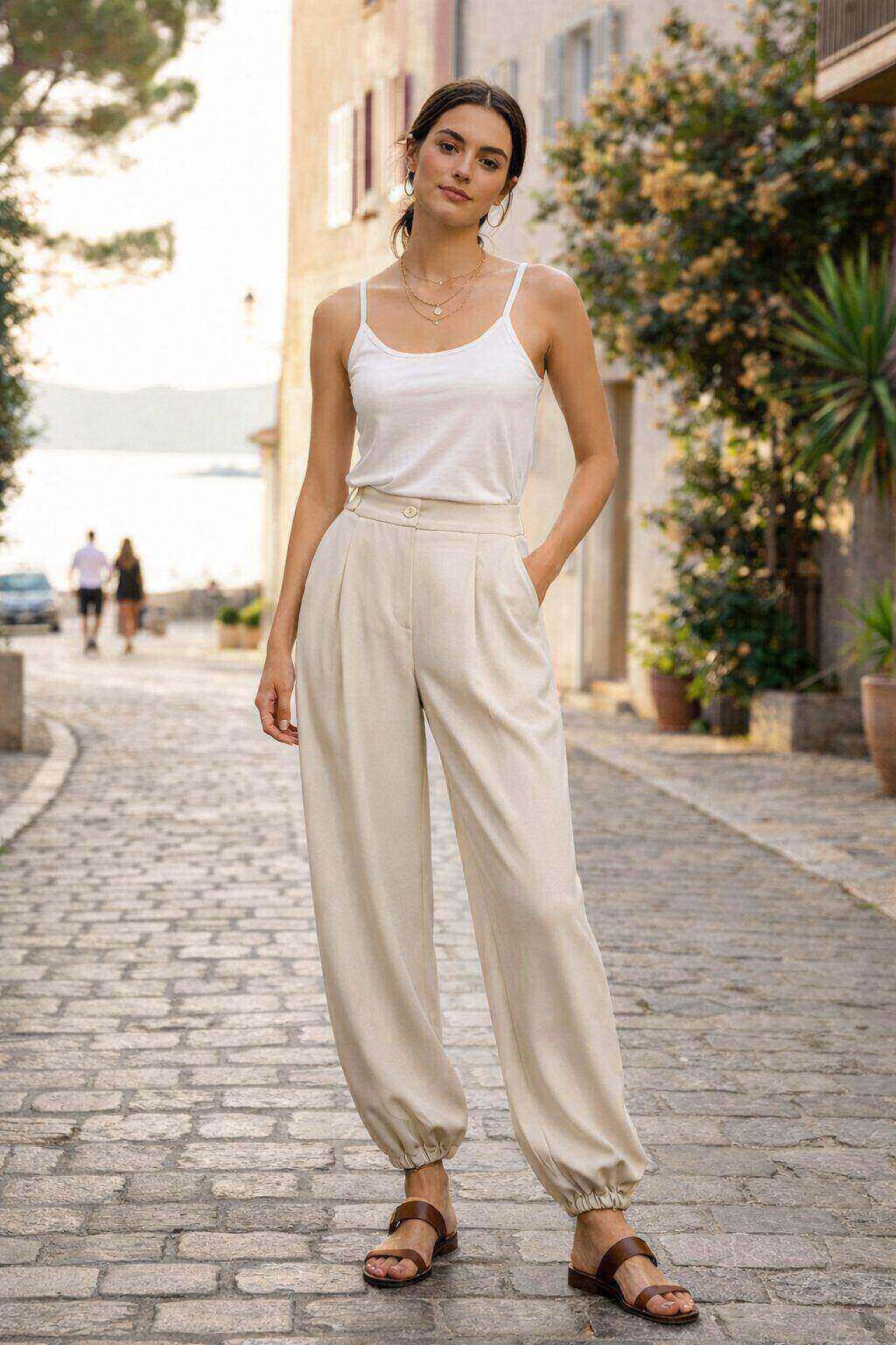 Grossista Amy&Clo - Pantaloni fluidi a palloncino con vita elasticizzata