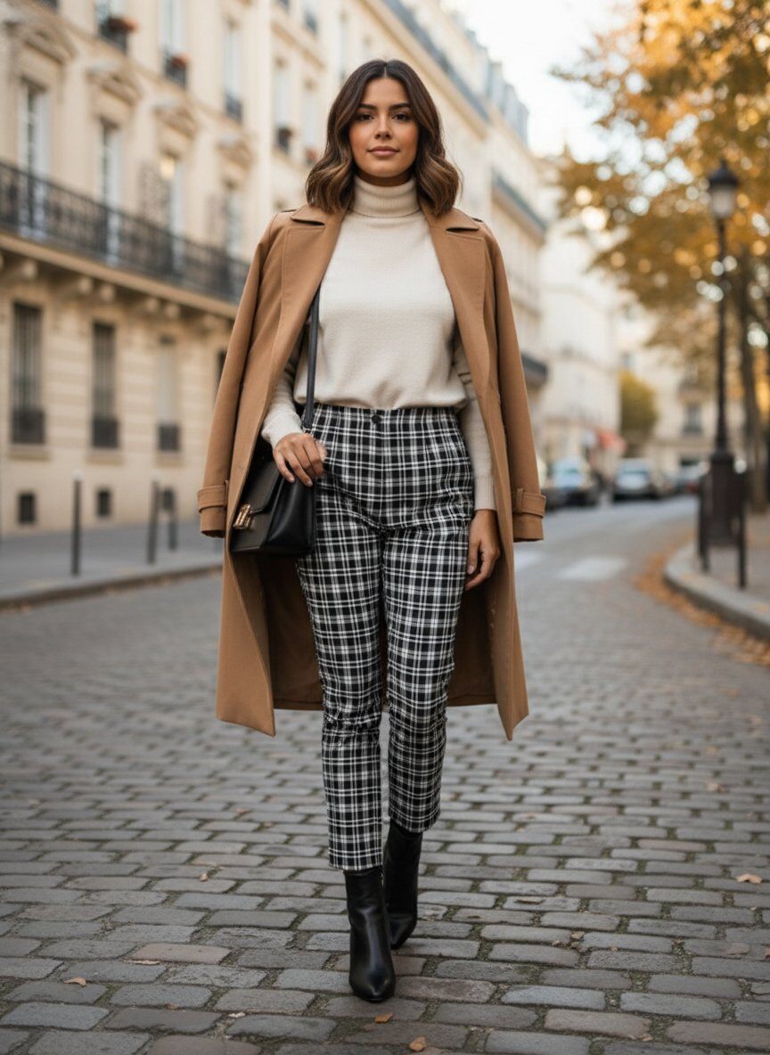 Wholesaler Amy&Clo - Straight-leg plaid trousers