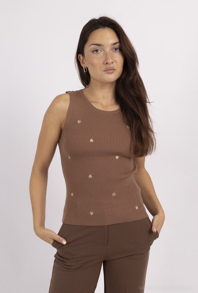 Grossiste Amy&Clo - Top sans manches à col rond avec broderies cœur
