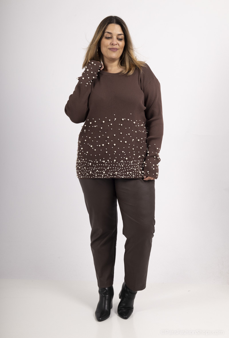 Wholesaler Amy&Clo - PLUS SIZE Round-neck beaded sweater