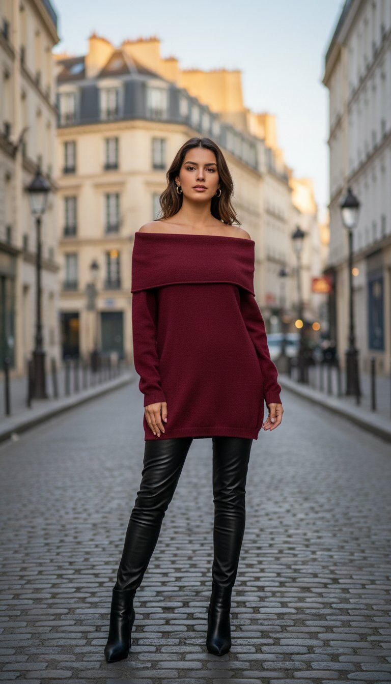 Wholesaler Amy&Clo - Long off-shoulder sweater with wide collar