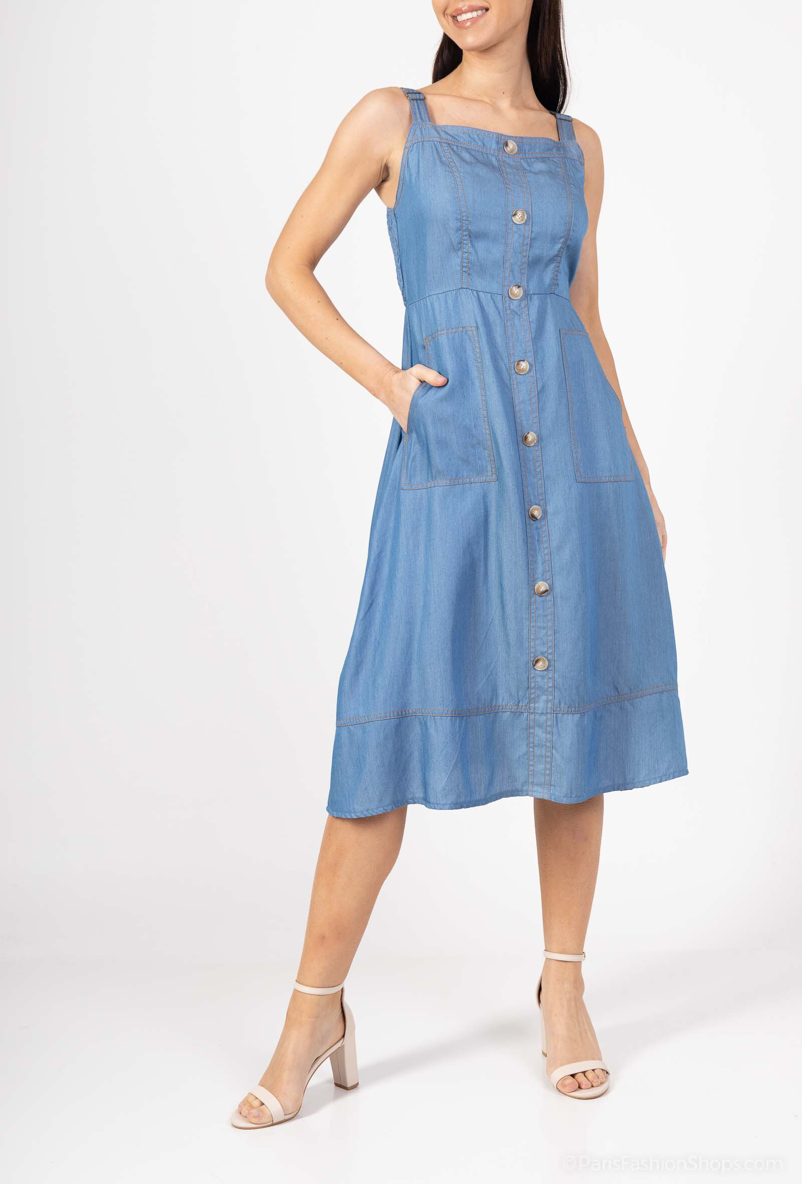 Grossista Amy&Clo - Abito midi con bottoni in tencel