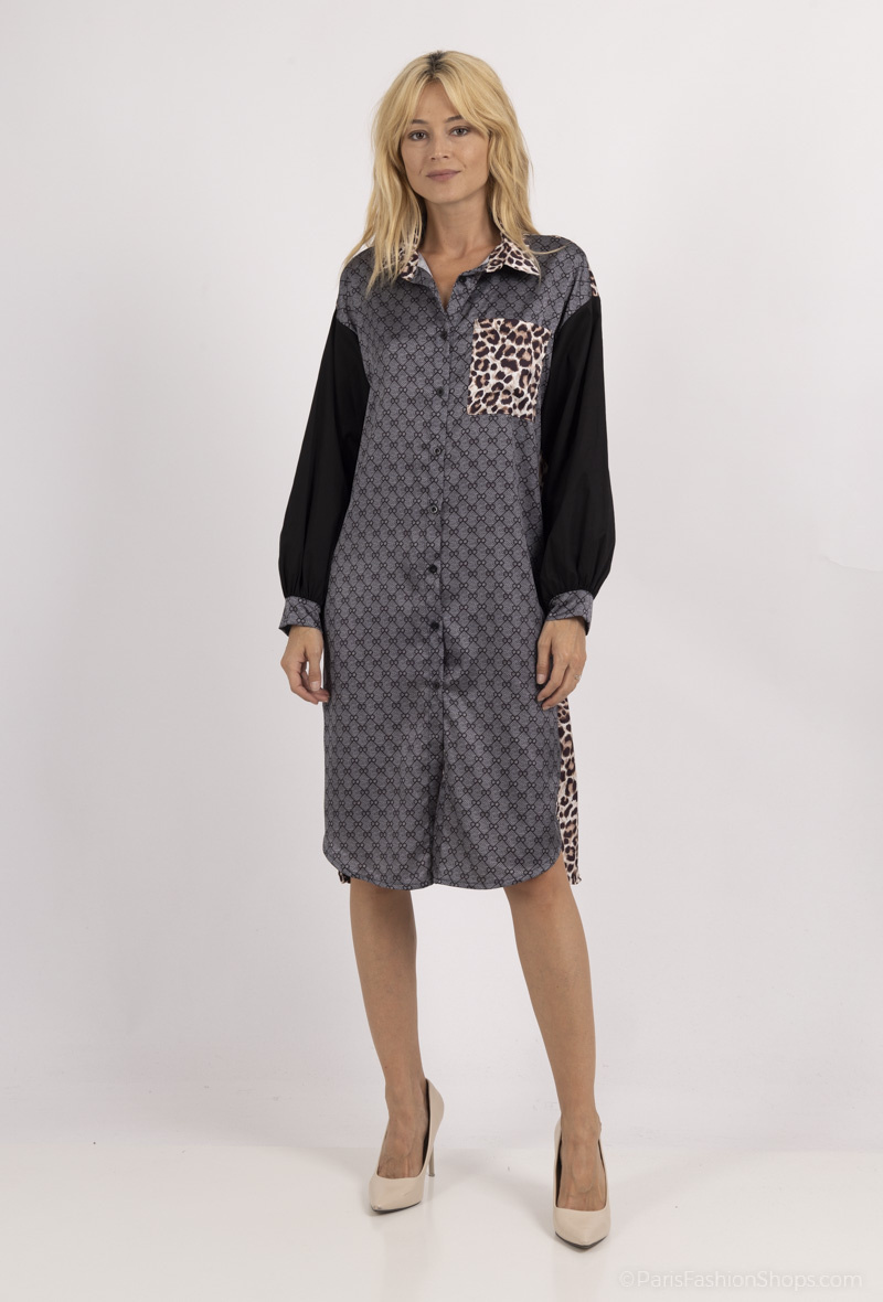 Grossiste Amy&Clo - Robe chemise mi-longue en satin et coton