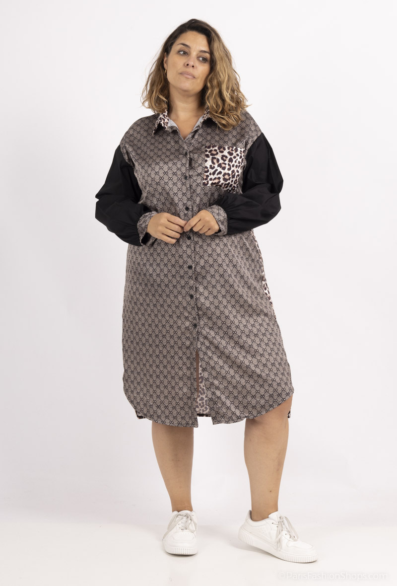 Wholesaler Amy&Clo - Plus size shirt dress mix of prints