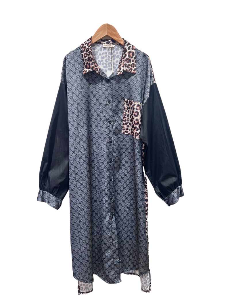 Mayorista Amy&Clo - Vestido camisero midi de raso y algodón con estampados