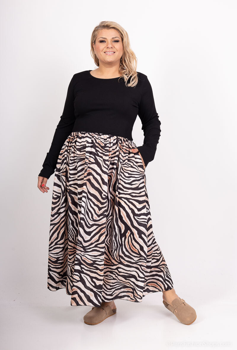 Grossiste Amy&Clo - PLUS SIZE Robe bi-matière jersey et imprimé animalier