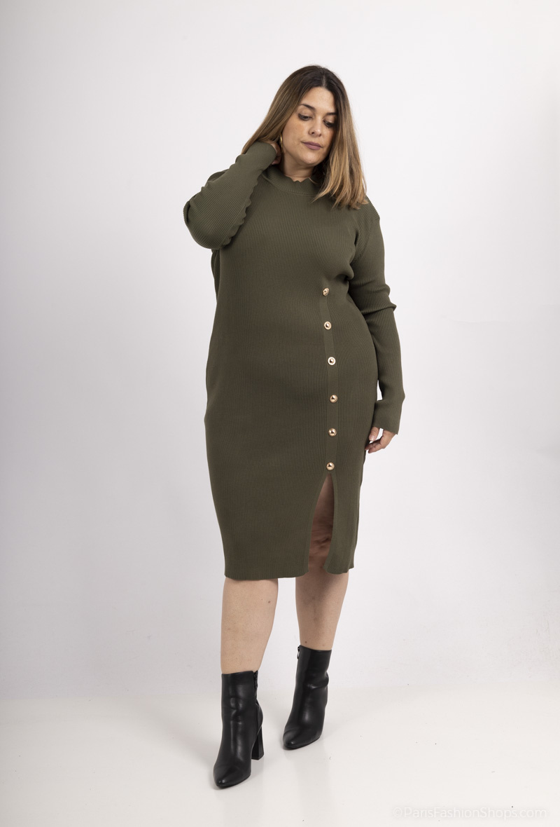 Wholesaler Amy&Clo - PLUS SIZE Buttoned knitted dress with slit