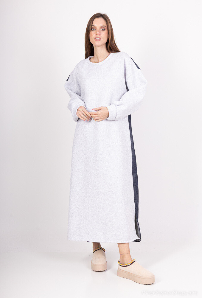 Grossista Amy&Clo - Abito lungo stile felpa con dettagli in denim