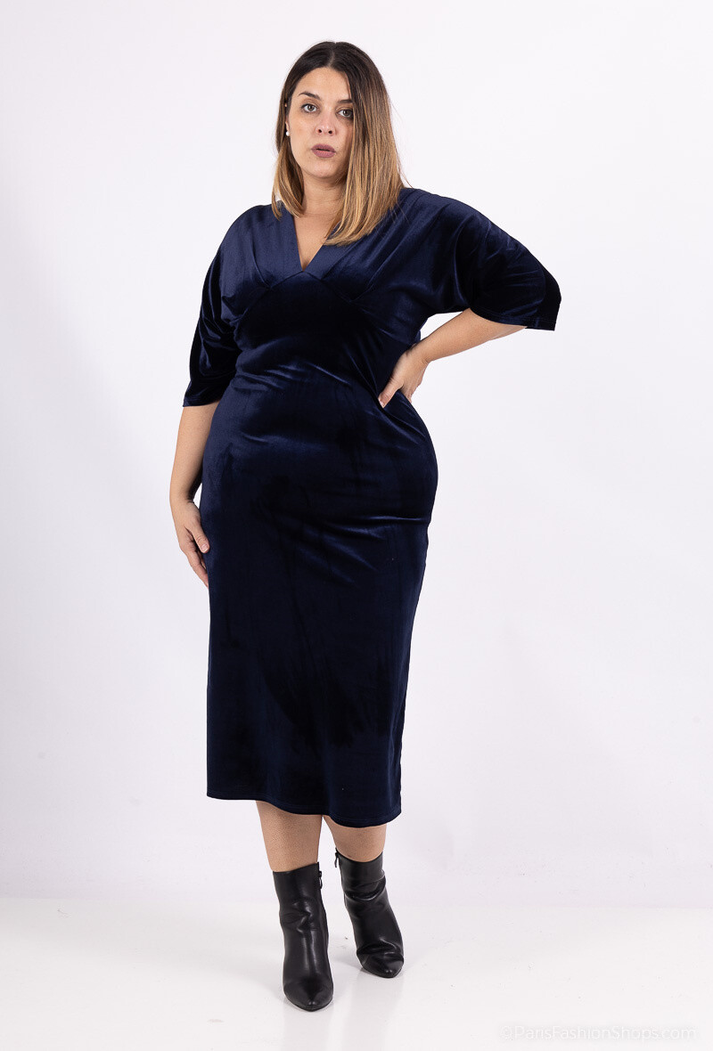 Großhändler Amy&Clo - Mittellanges Samtkleid mit kurzen Ärmeln