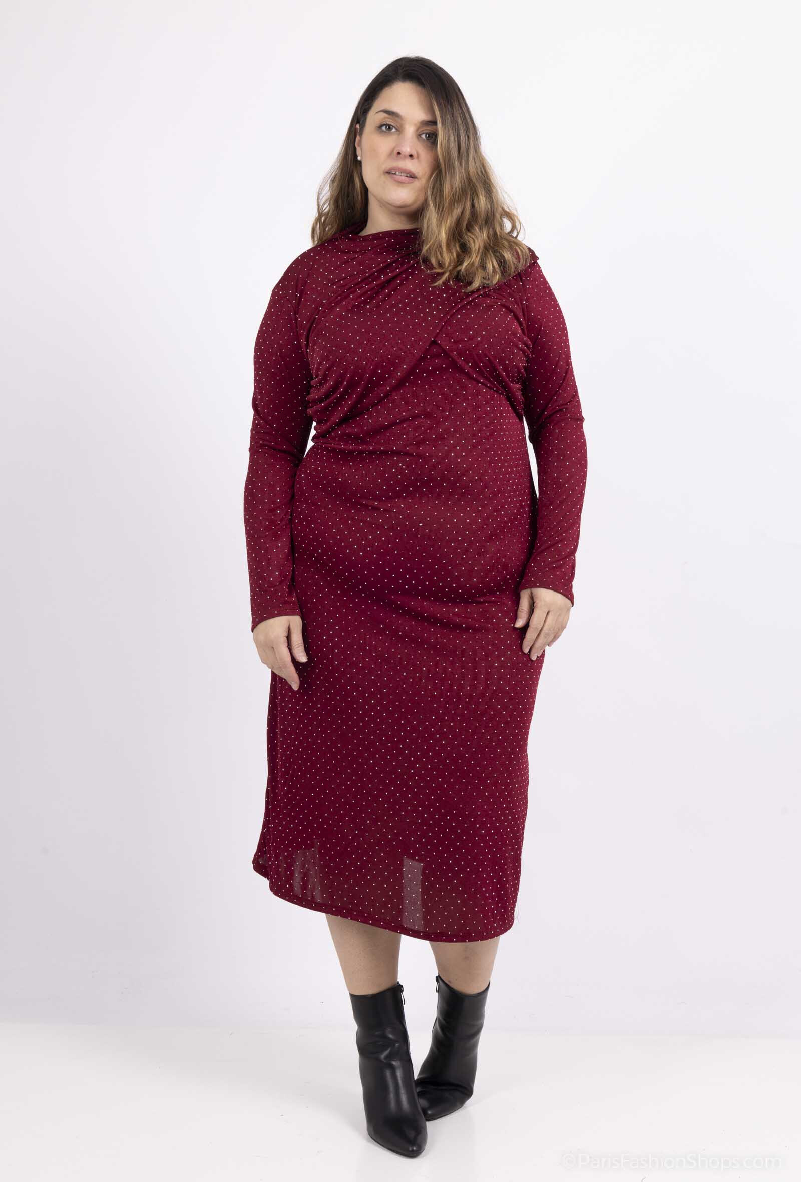Großhändler Amy&Clo - Mittellanges Plus-Size-Kleid aus Stretch-Jersey mit Strasssteinen