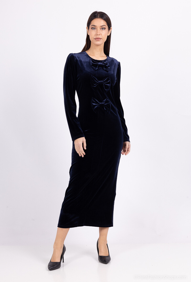 Wholesaler Amy&Clo - Velvet mid-length dress with round neck, one size
