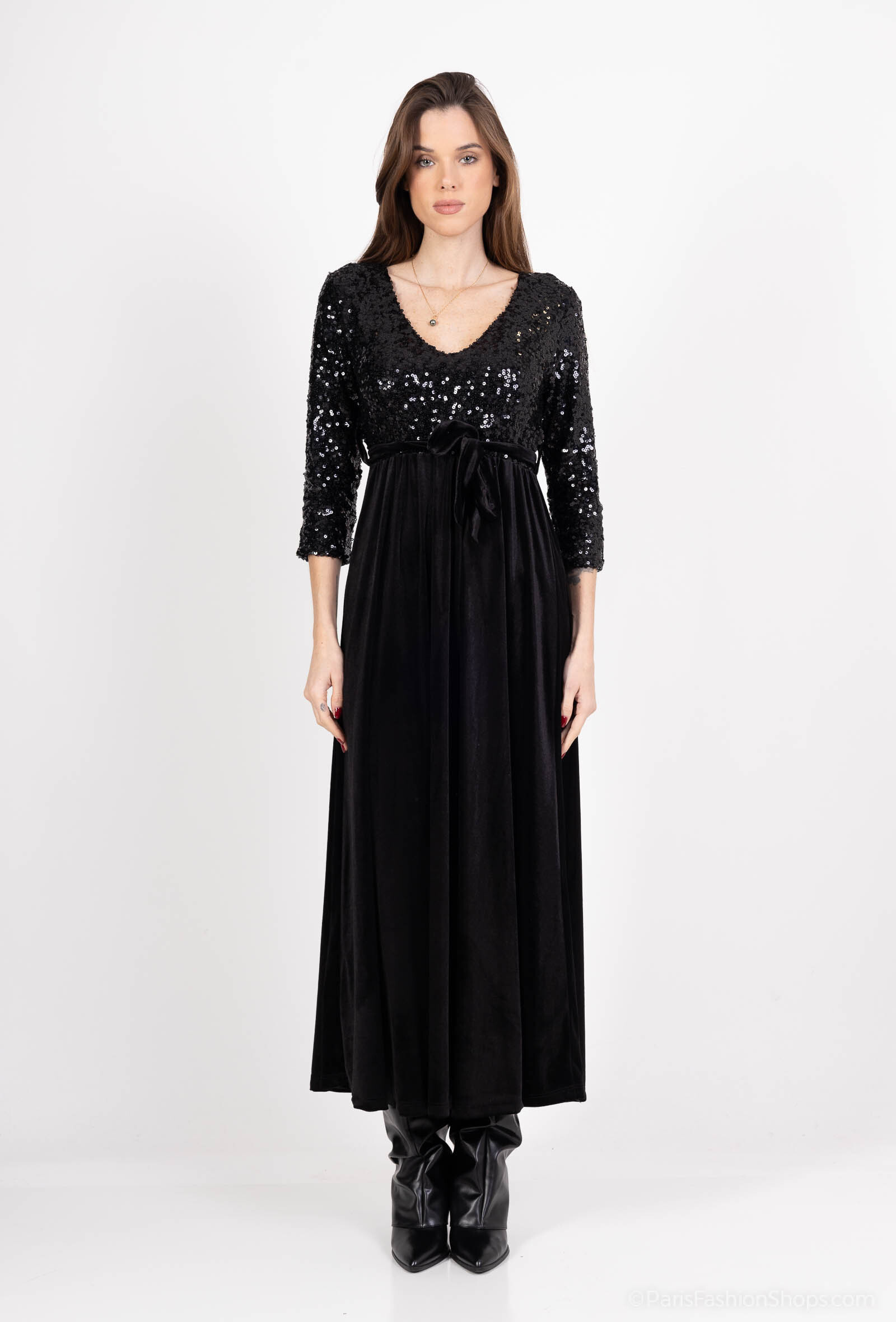 Wholesaler Amy&Clo - Bi-material dress in sequins and velvet, one size