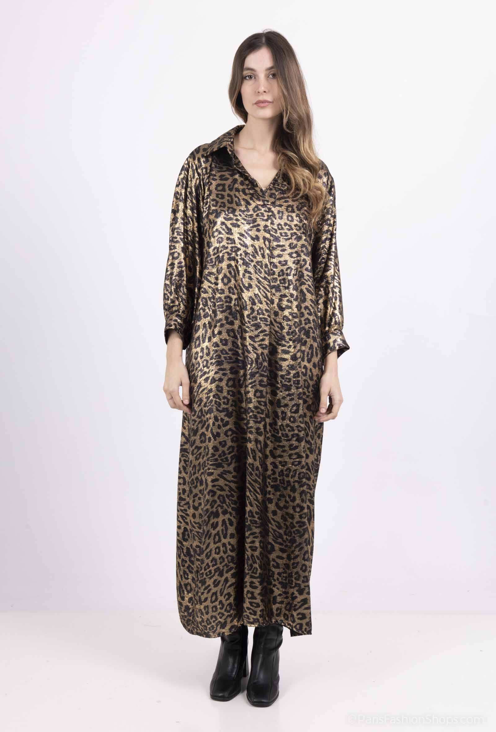Wholesaler Amy&Clo - Long flowing dress in metallic leopard crepe, one size