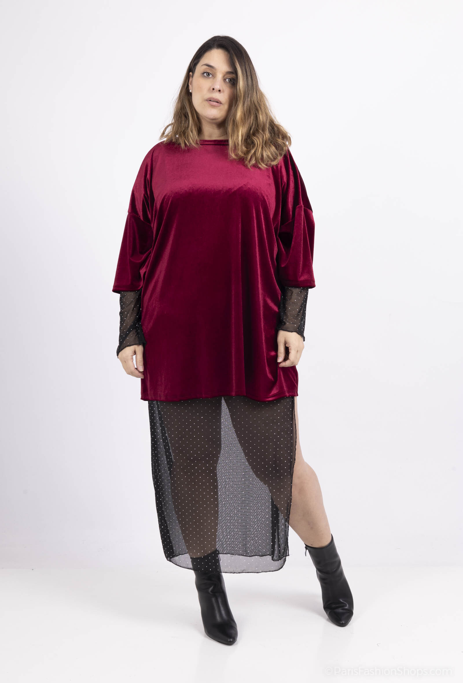 Grossista Amy&Clo - Tunica in velluto 2 in 1 taglie forti con gonna in tulle